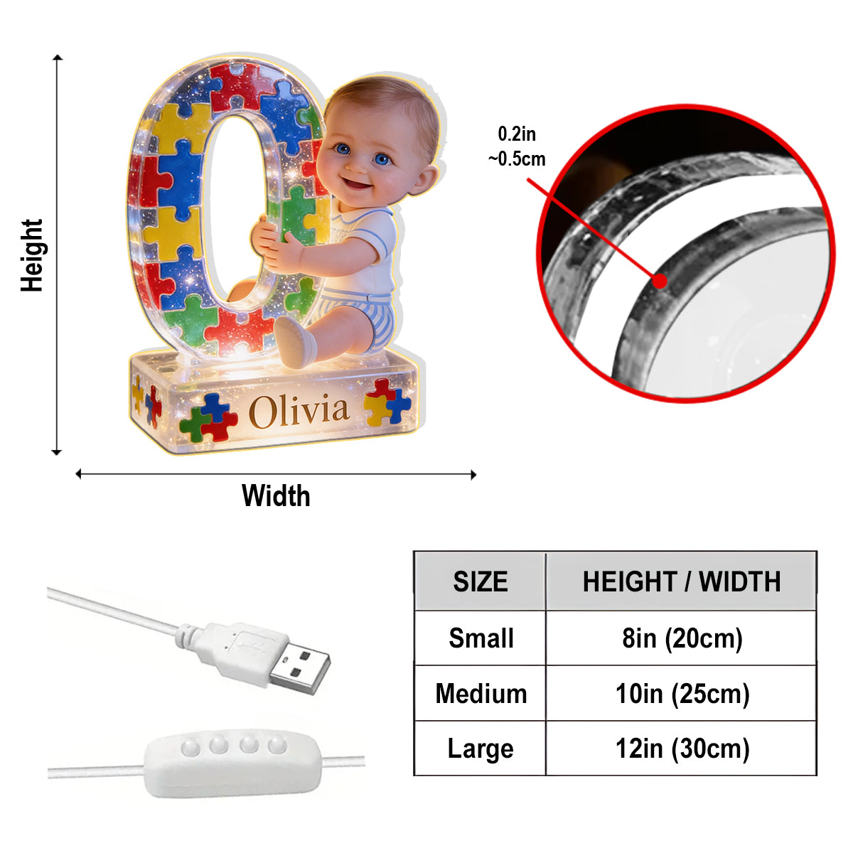 Autism Letter - Personalized Autism Awareness Acrylic LED Night Light