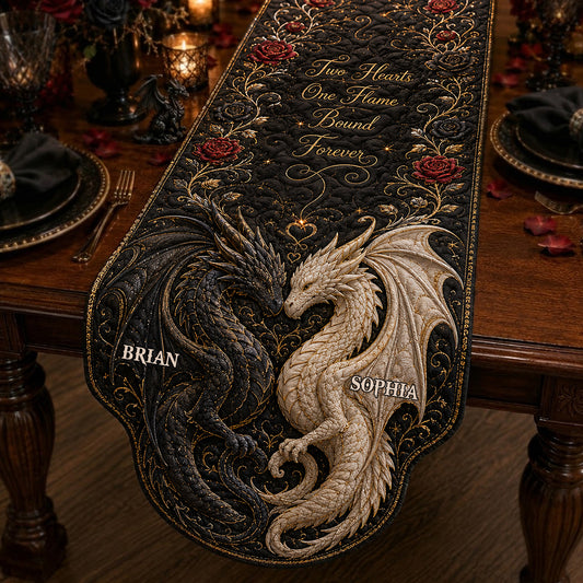 Deux cœurs, une flamme, liés pour toujours - Chemin de table dragon personnalisé