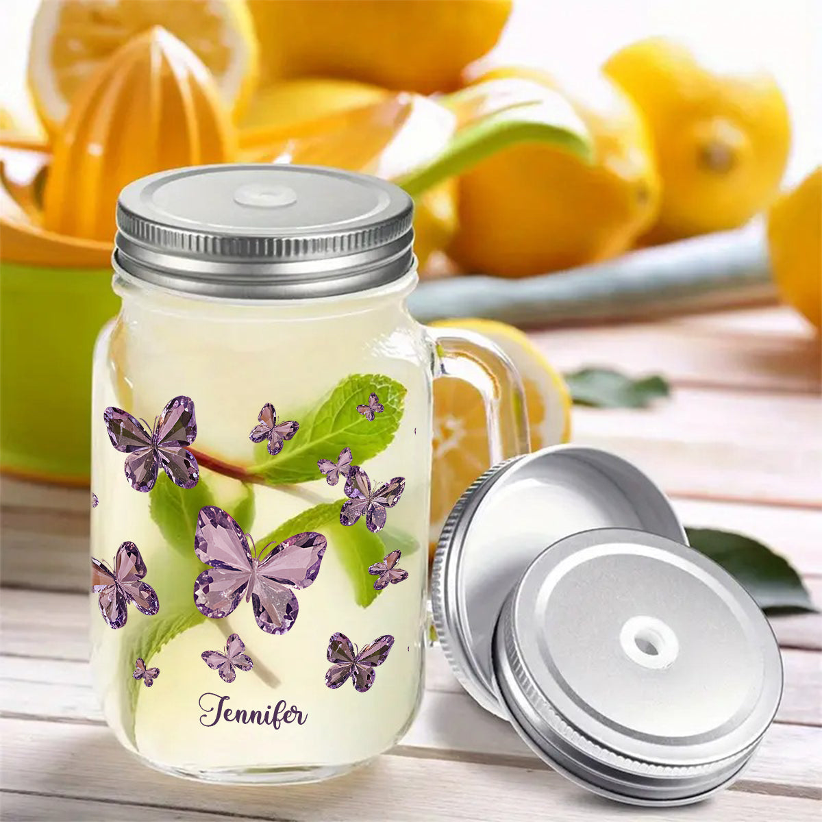 Love Butterflies - Personalized Butterfly Mason Jar Cup