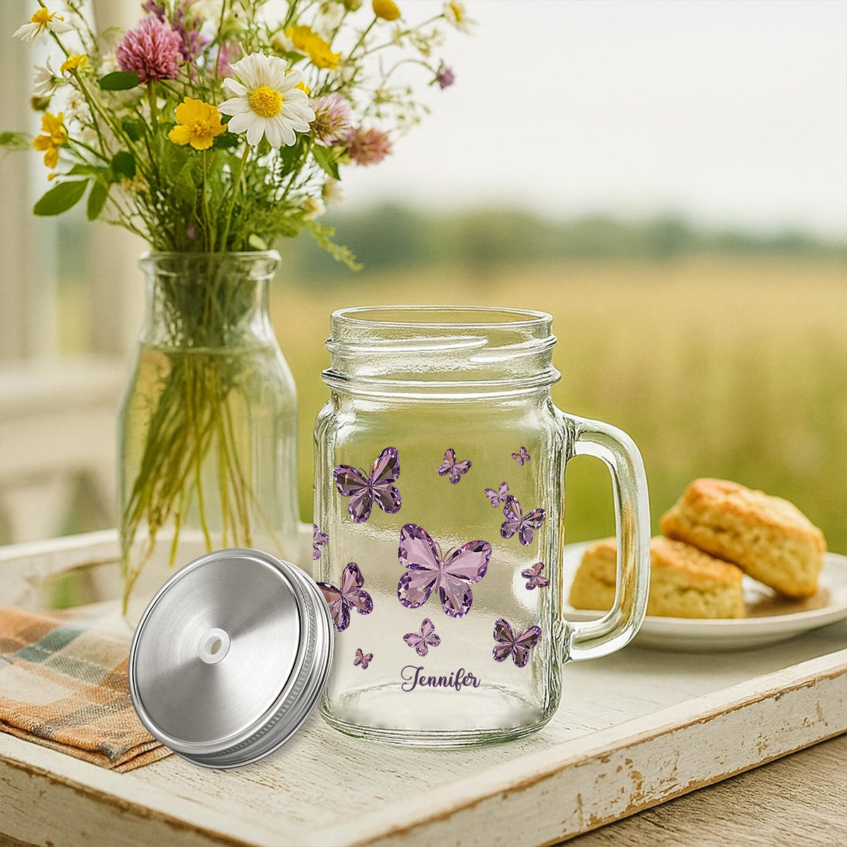 Love Butterflies - Personalized Butterfly Mason Jar Cup