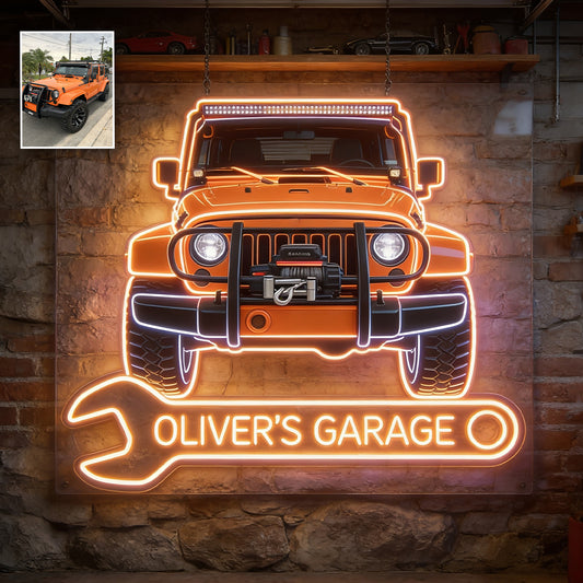 Mon Garage - Enseigne LED en Acrylique Personnalisée pour Amateurs de Voitures