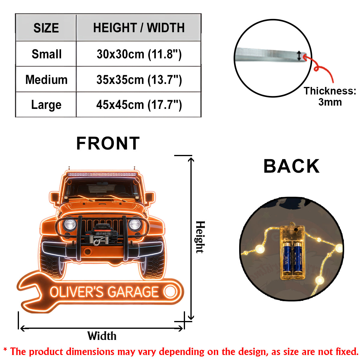 Meine Garage - Personalisierte LED-Licht-Acryl-Schild für Auto-Liebhaber