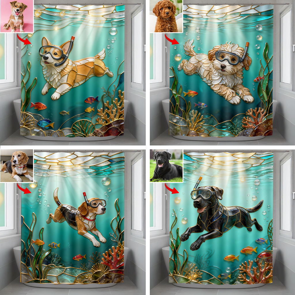 Diving To The Beach - Personalized Dog Bathroom Curtain & Mats Set