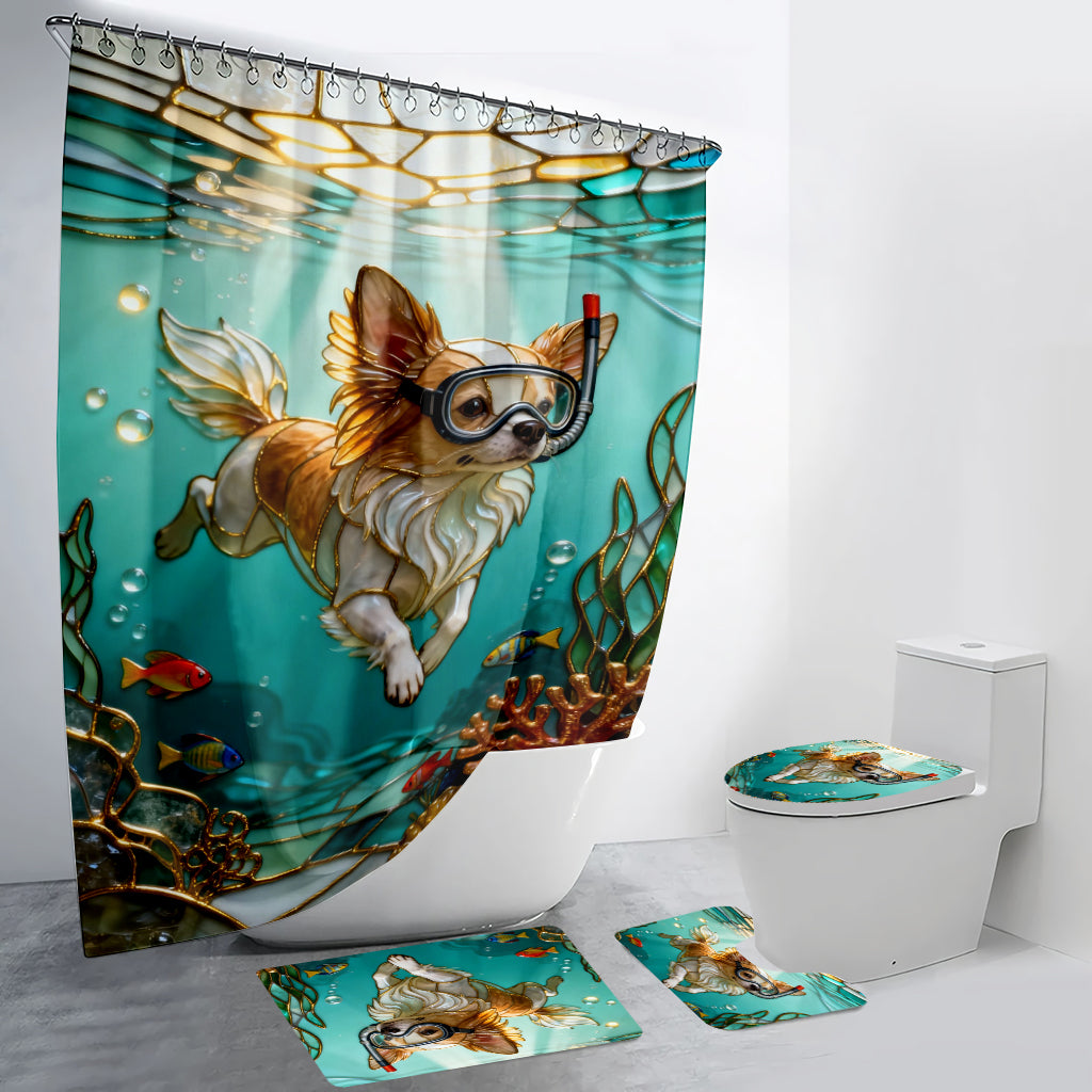 Diving To The Beach - Personalized Dog Bathroom Curtain & Mats Set