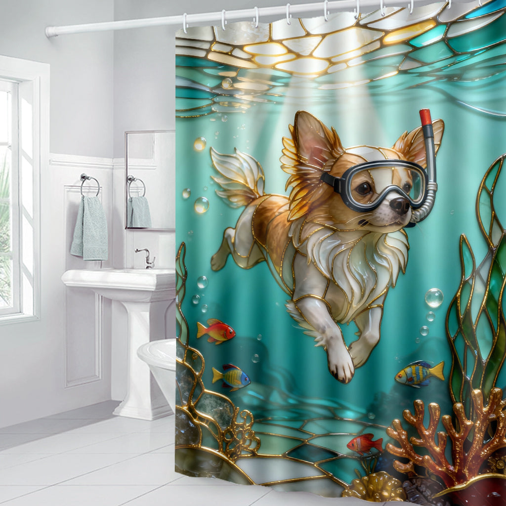 Diving To The Beach - Personalized Dog Bathroom Curtain & Mats Set