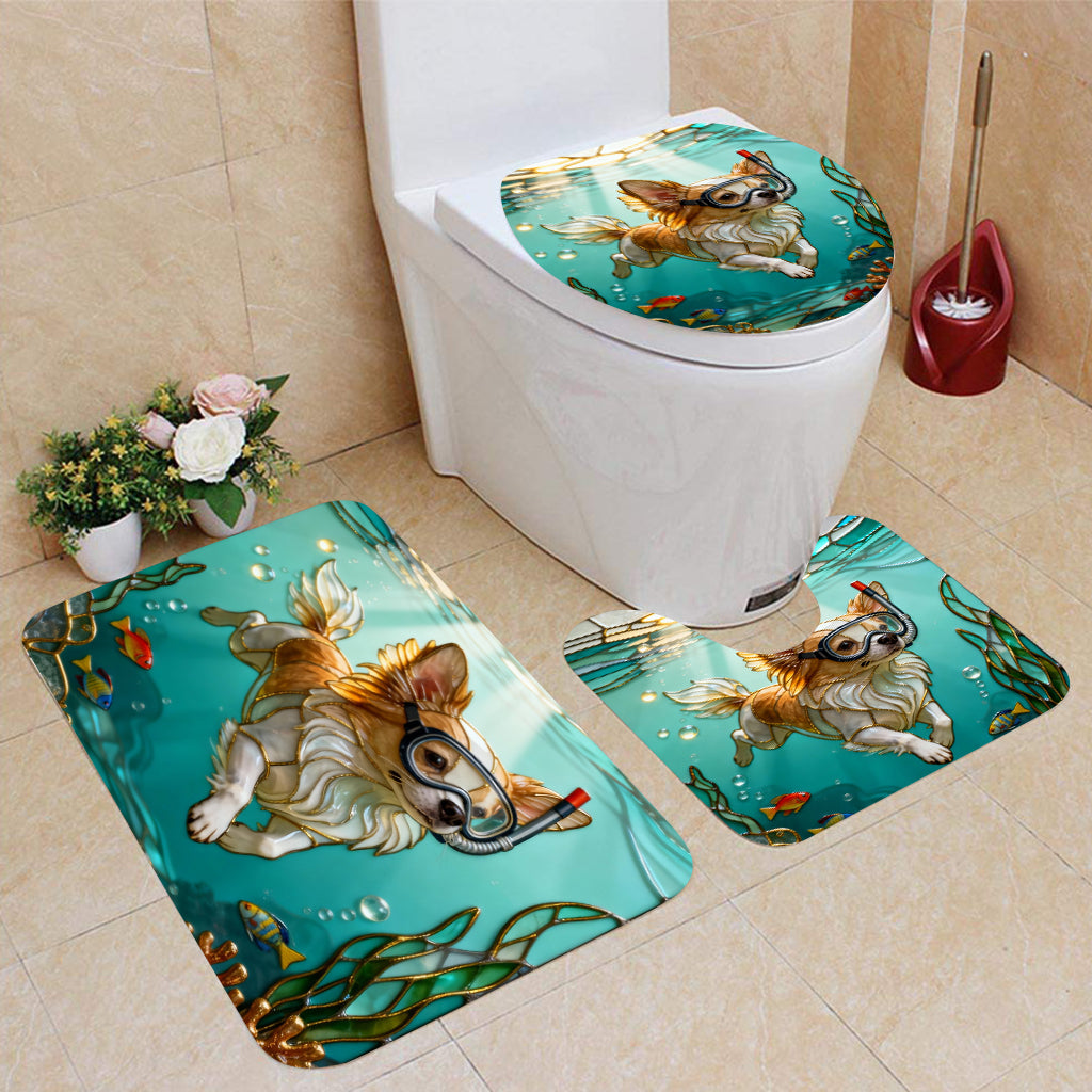 Diving To The Beach - Personalized Dog Bathroom Curtain & Mats Set