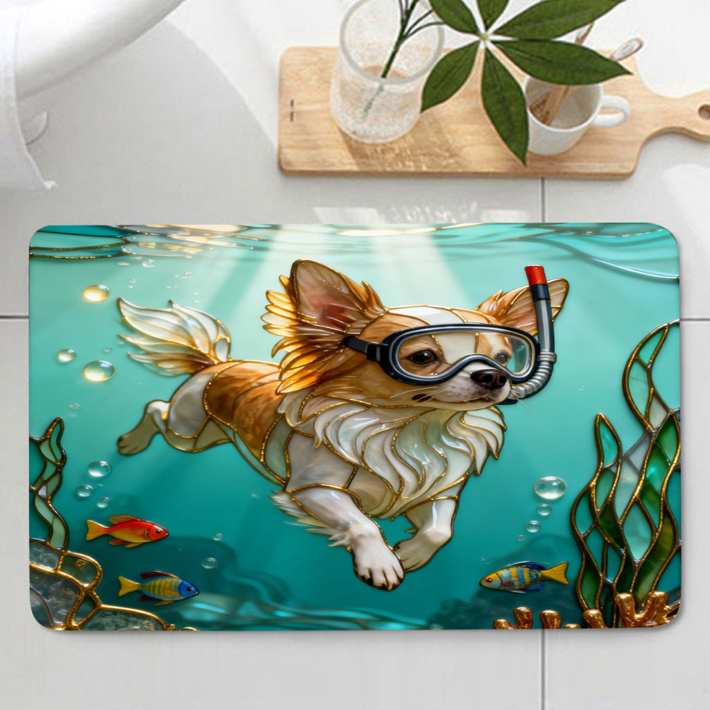Diving To The Beach - Personalized Dog Bathroom Curtain & Mats Set