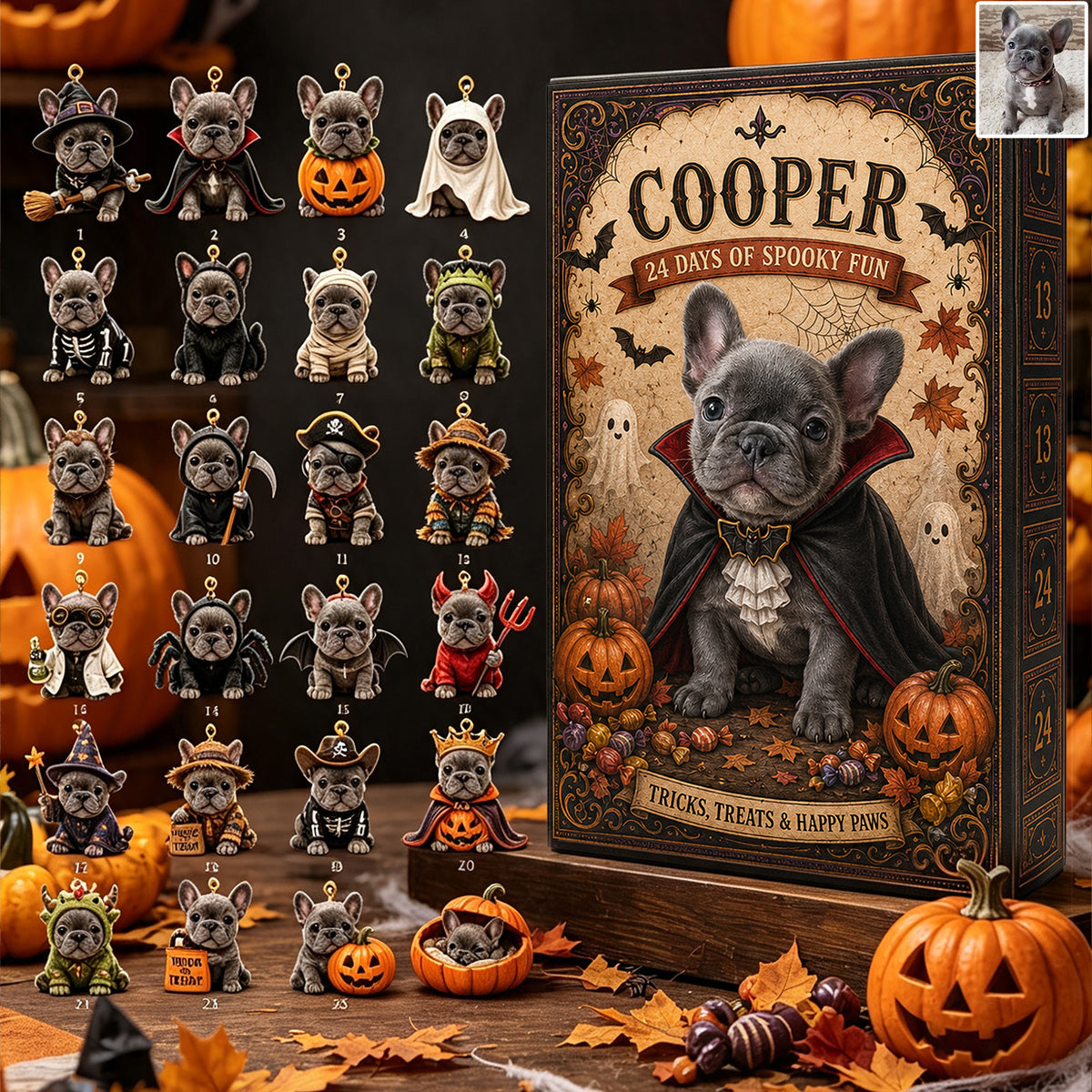 24 Tage gruseliger Spaß - Personalisierter Hundeadventskalender mit Ornamenten