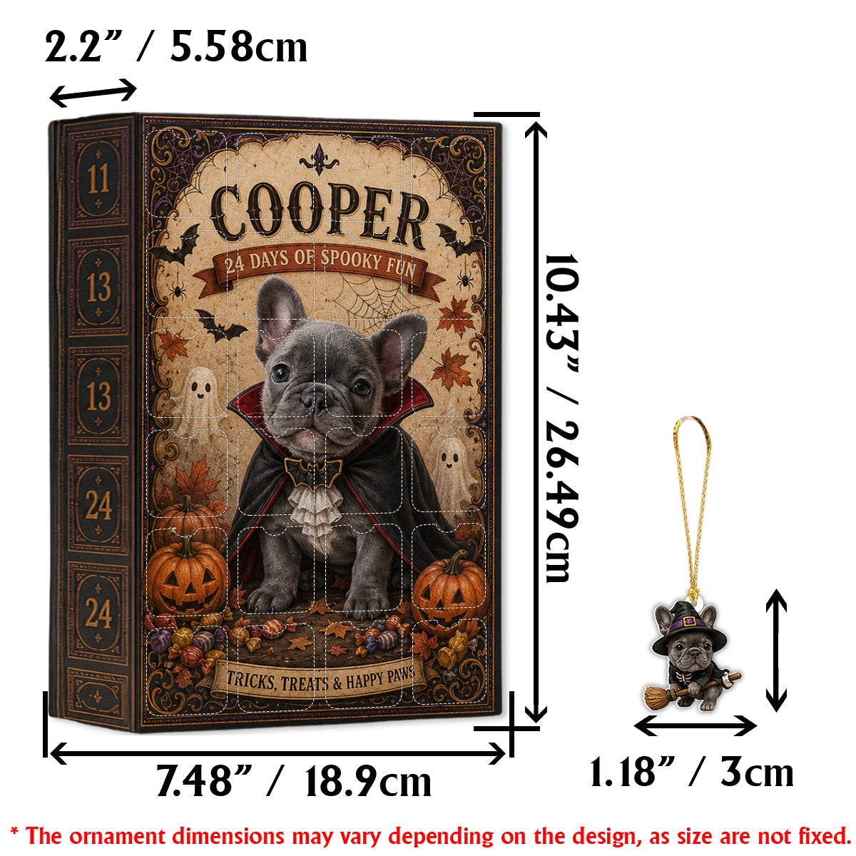24 Tage gruseliger Spaß - Personalisierter Hundeadventskalender mit Ornamenten