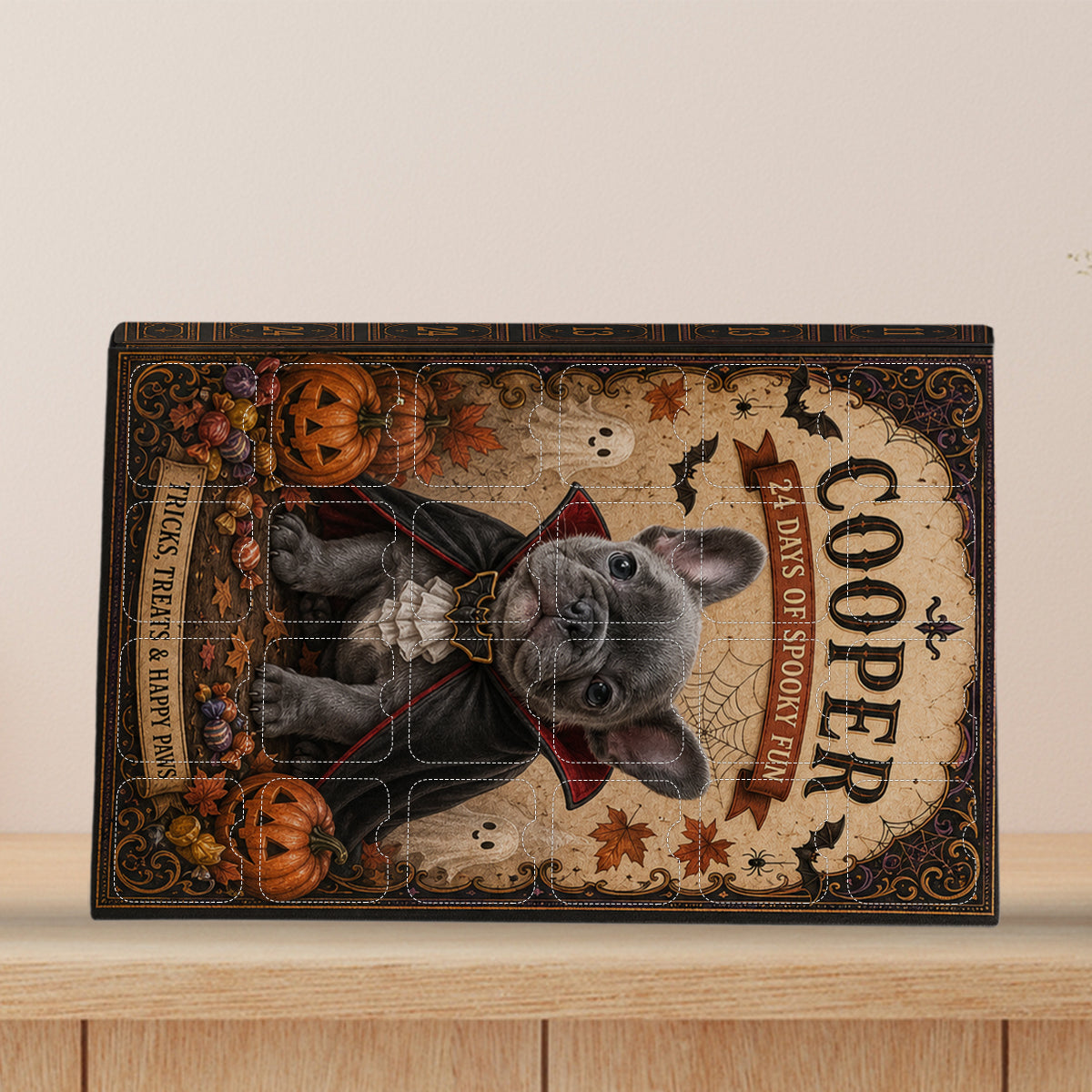 24 Tage gruseliger Spaß - Personalisierter Hundeadventskalender mit Ornamenten