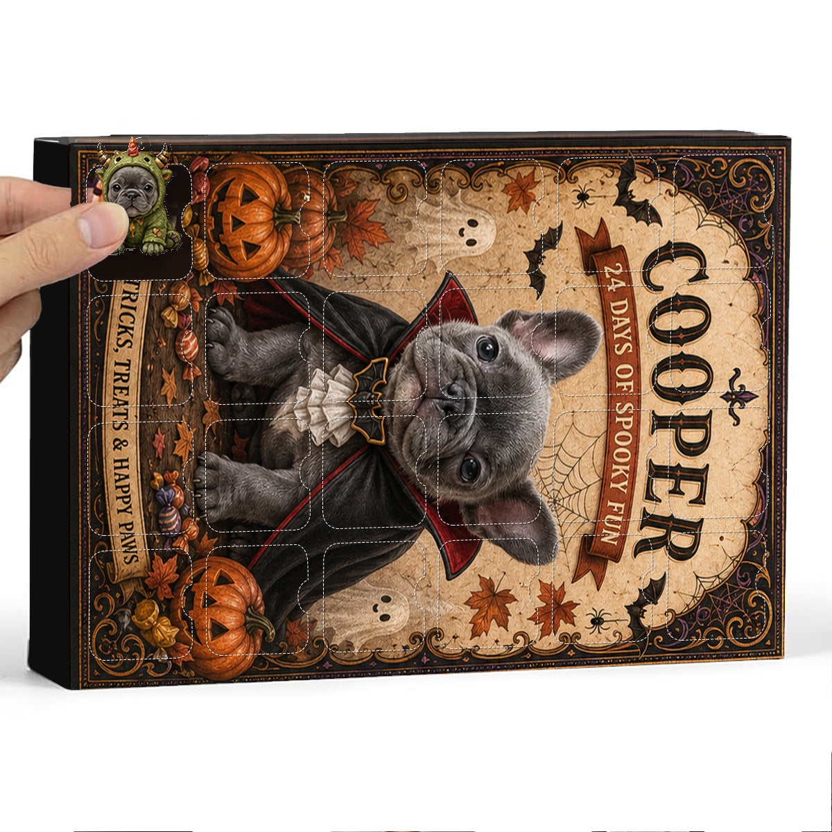 24 Tage gruseliger Spaß - Personalisierter Hundeadventskalender mit Ornamenten