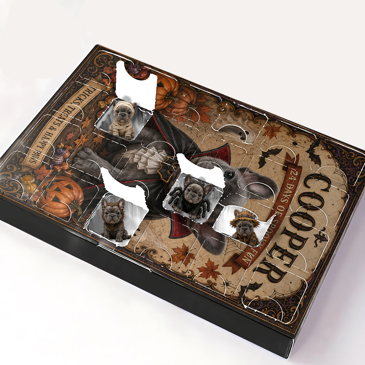 24 Tage gruseliger Spaß - Personalisierter Hundeadventskalender mit Ornamenten