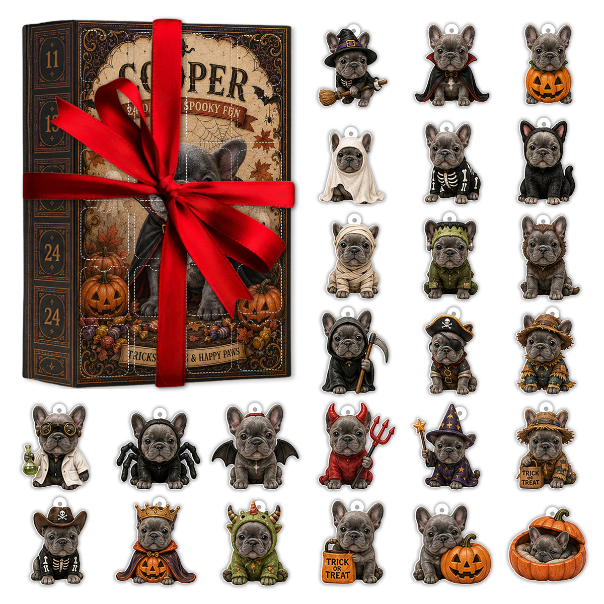 24 Tage gruseliger Spaß - Personalisierter Hundeadventskalender mit Ornamenten