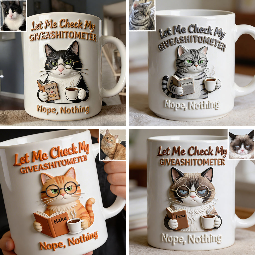 Let Me Check My Giveashitometer - Personalized Cat Mug