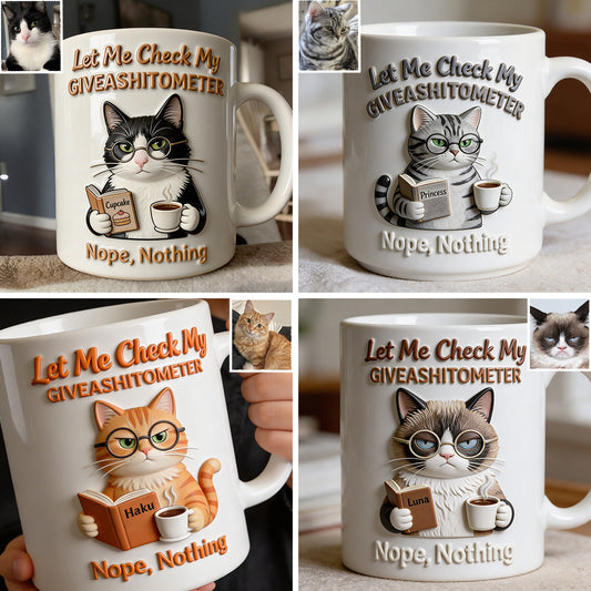 Let Me Check My Giveashitometer - Personalized Cat Mug