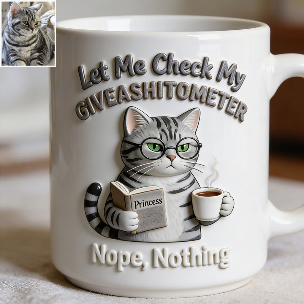Let Me Check My Giveashitometer - Personalized Cat Mug