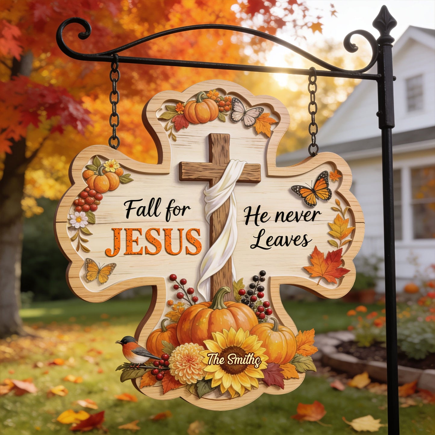 Fall For JESUS - Personalized Christian Wood Sign With Stake