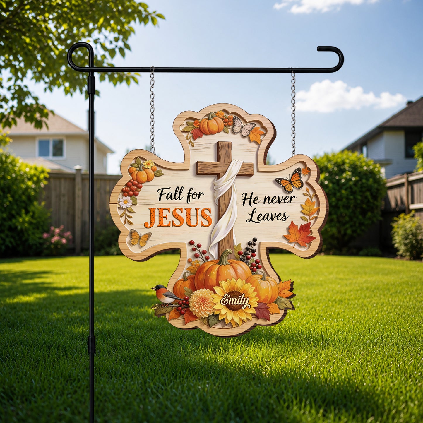 Fall For JESUS - Personalized Christian Wood Sign With Stake