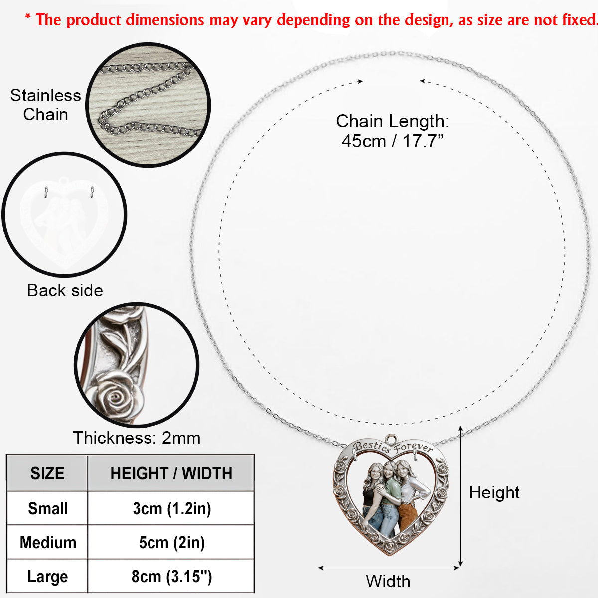 Custom From Any Photo - Personalized Bestie Shaped Metal Pendant Necklace