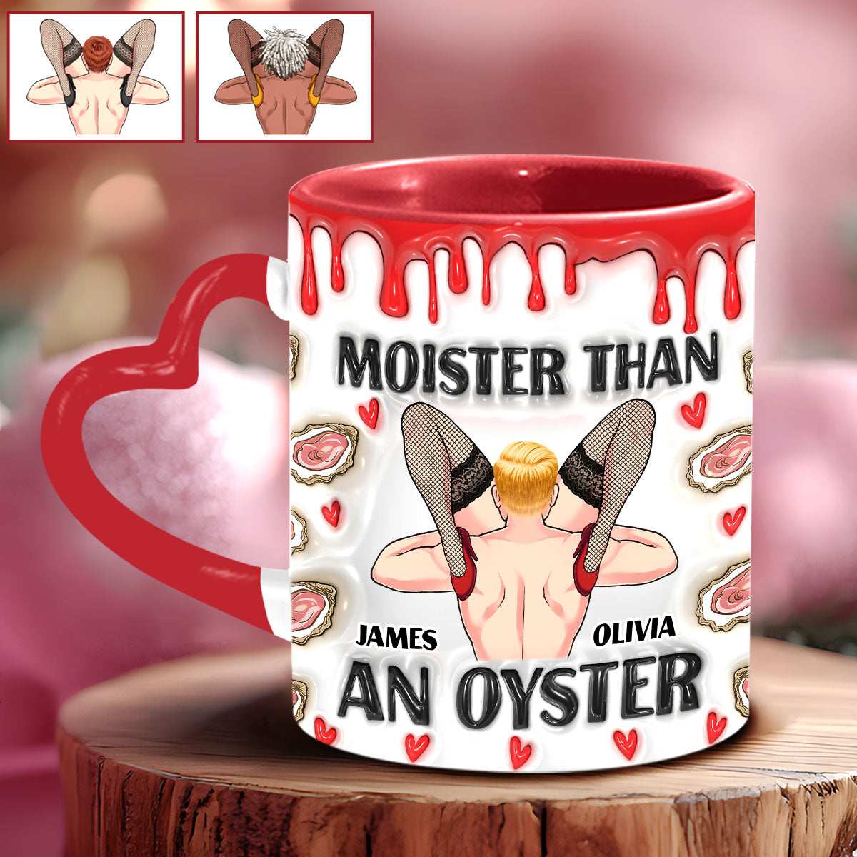 Moister Than An Oyster - Personalized Couple Heart Handle Mug