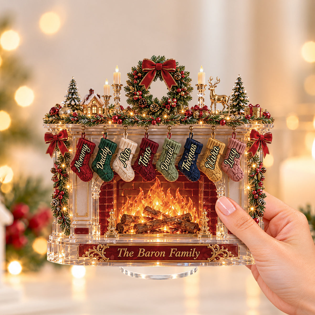 Familienstrümpfe - Personalisierte Familien-Lichtstandee mit Charms