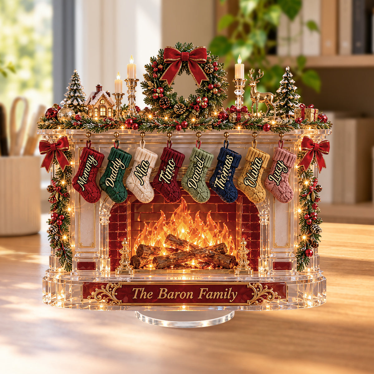 Familienstrümpfe - Personalisierte Familien-Lichtstandee mit Charms