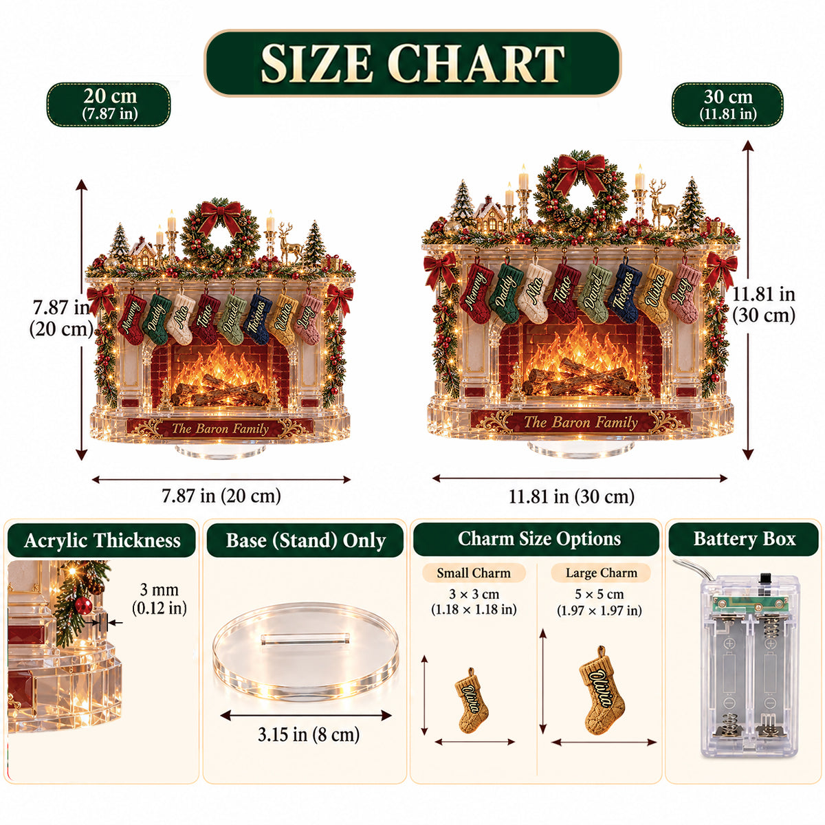 Familienstrümpfe - Personalisierte Familien-Lichtstandee mit Charms