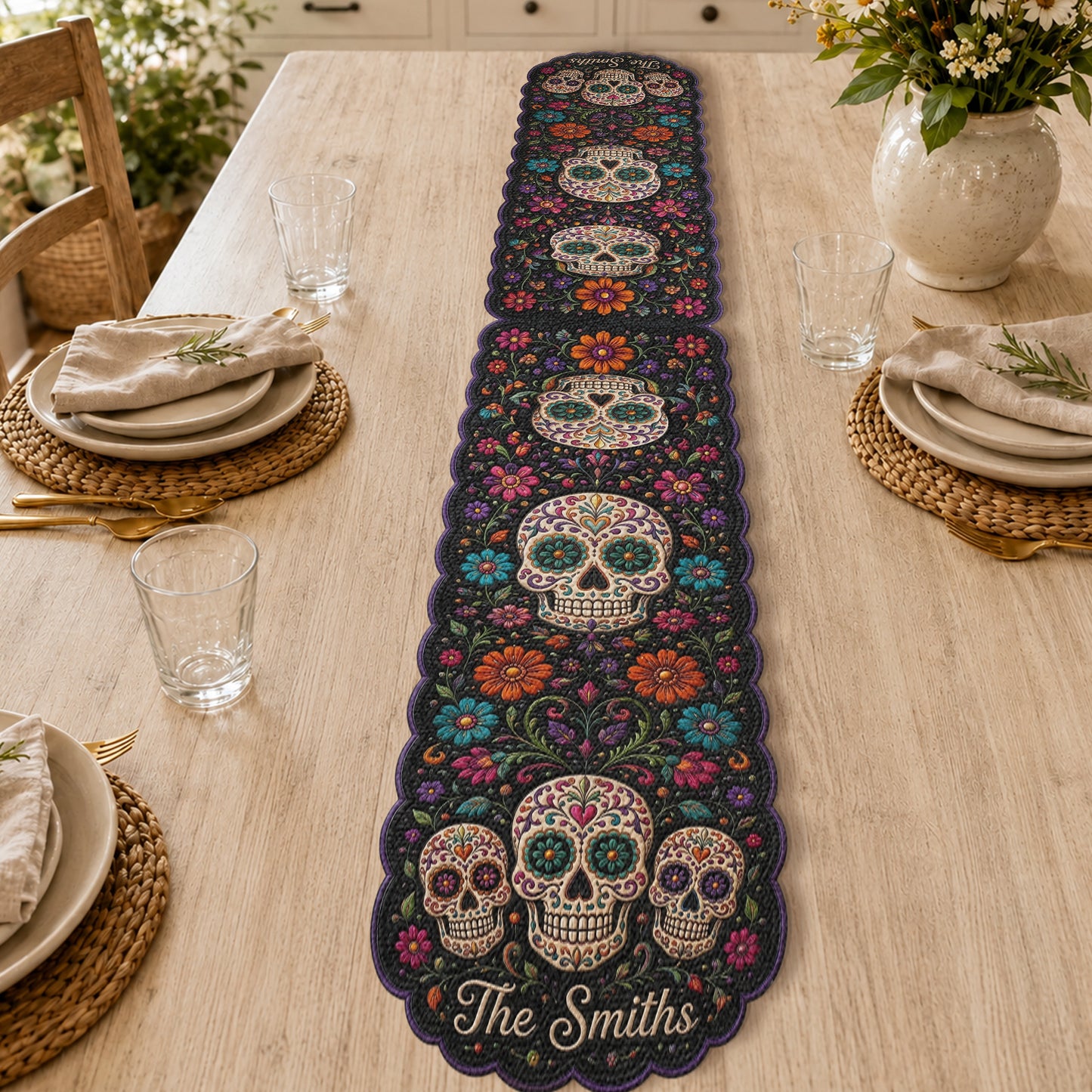 Day Of The Dead - Personalized Skull Table Runner Custom Shape
