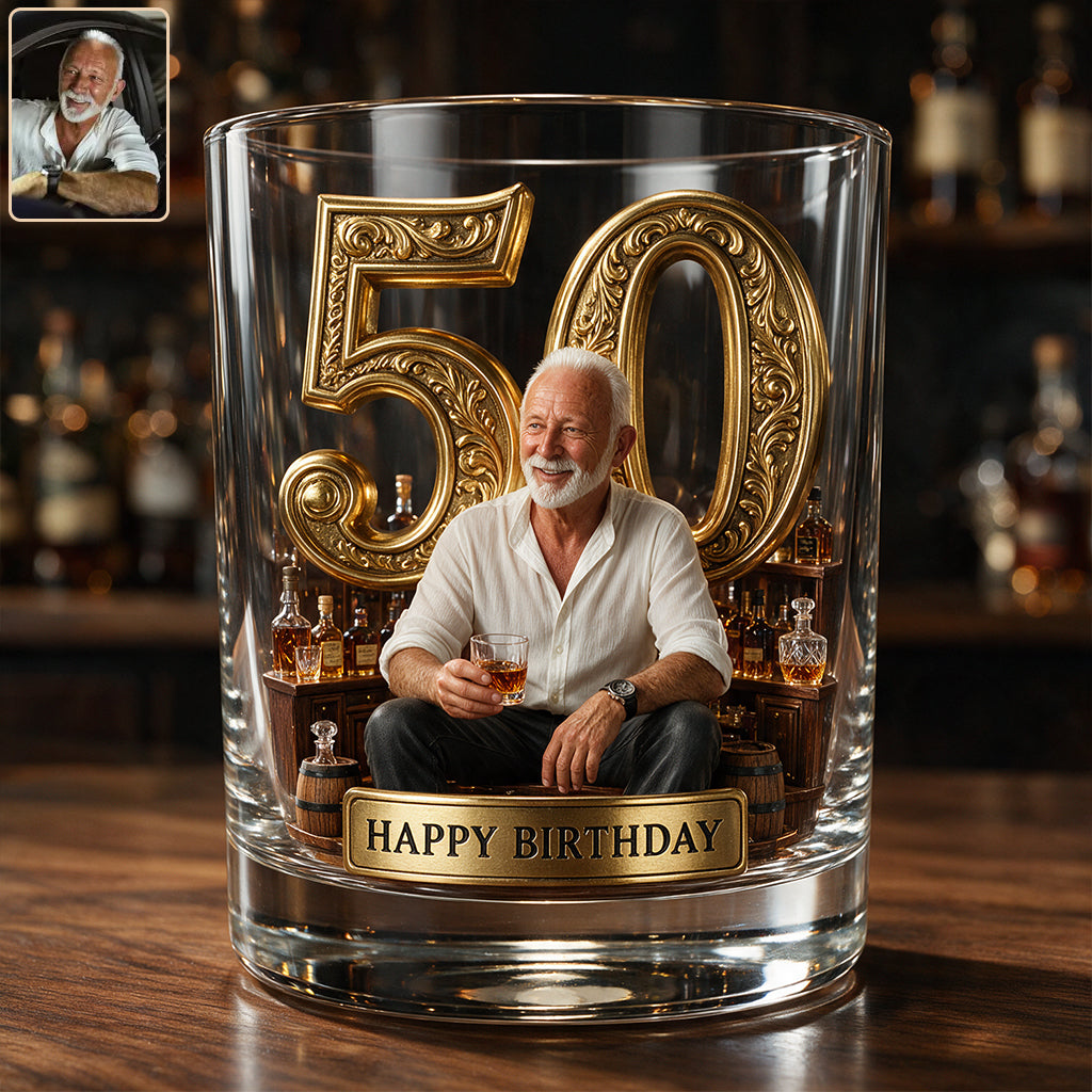 Birthday Gift For Him Dad.... Custom From Any Photo - Personalized Birthday Whiskey Decanter Set