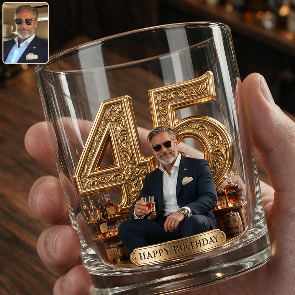 Birthday Gift For Him Dad.... Custom From Any Photo - Personalized Birthday Whiskey Decanter Set