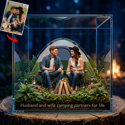 Custom Camping Couple - Personalized Camping Custom Shaped Acrylic Plaque