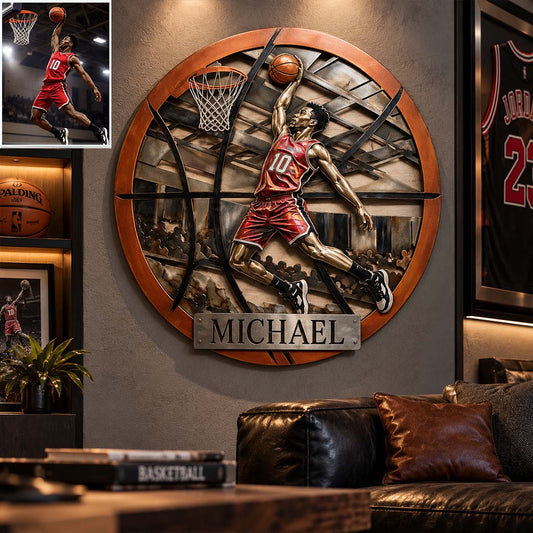 Personalisierte Metalltafel für Basketball - Individuelle 3D-gedruckte Metalltafel