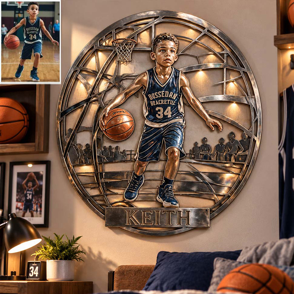Custom Metal Sign For Basketball Any Sport - Personalized Basketball 3D Printed Cut Metal Sign