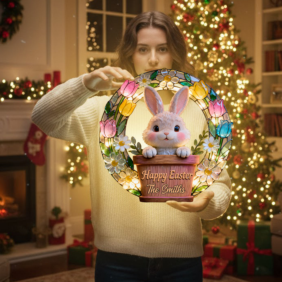 Frohe Ostern – Personalisiertes LED-Licht-Acryl-Schild für die Familie