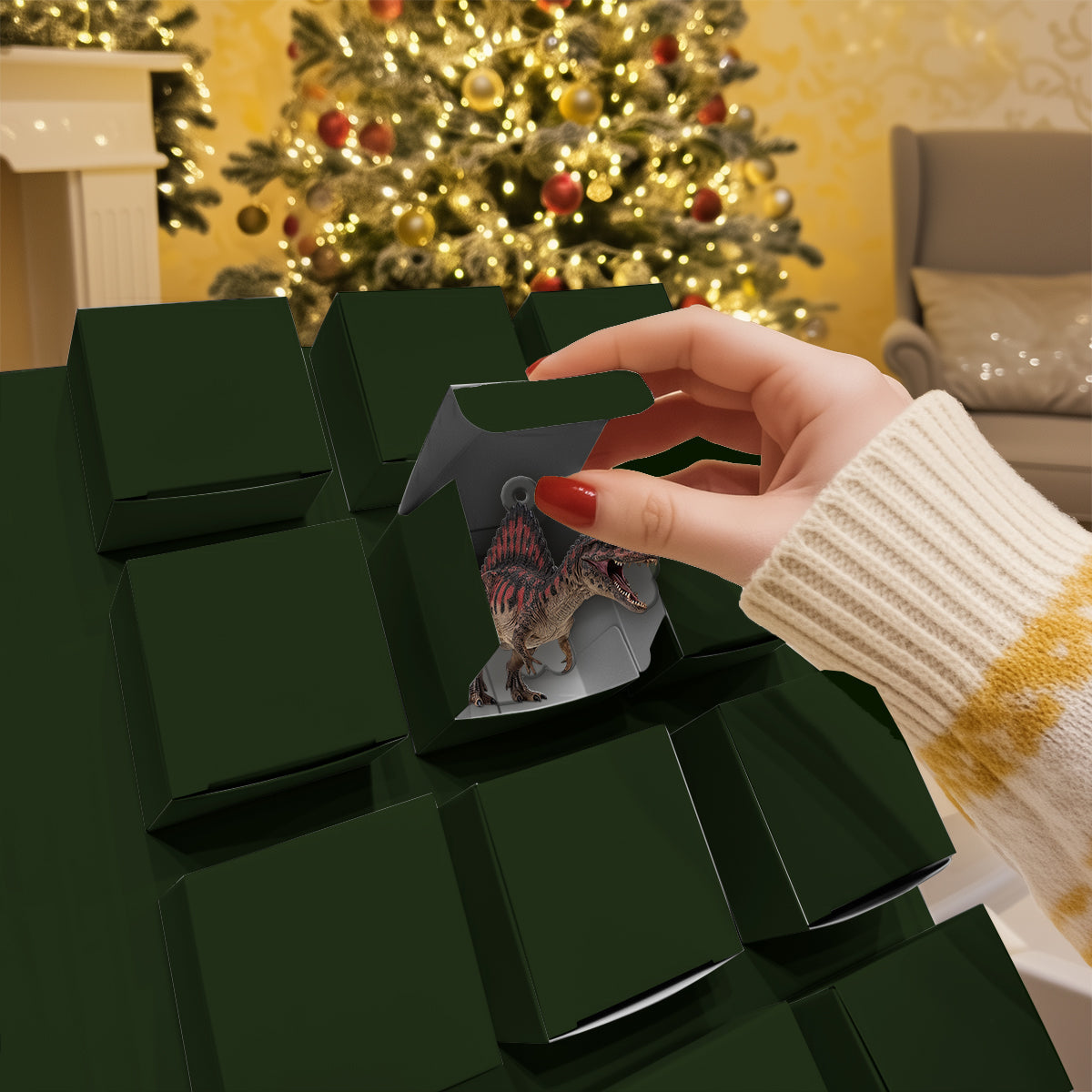 24 Dinosaurs Species Gift For Boys - Personalized Kid Folded Advent Calendar With Ornaments