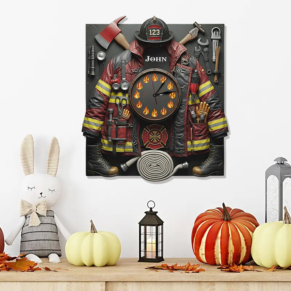 Horloge murale lumineuse LED personnalisée « Pompier courageux »