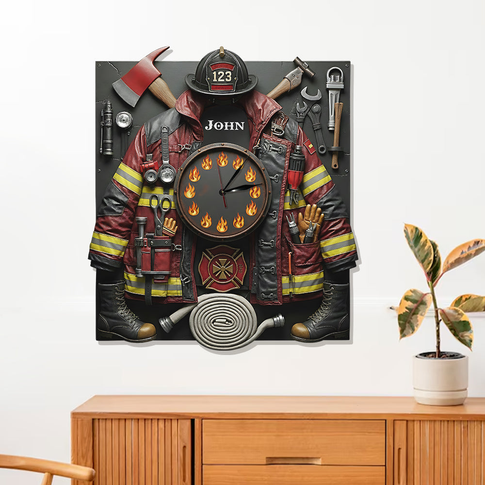 Horloge murale lumineuse LED personnalisée « Pompier courageux »