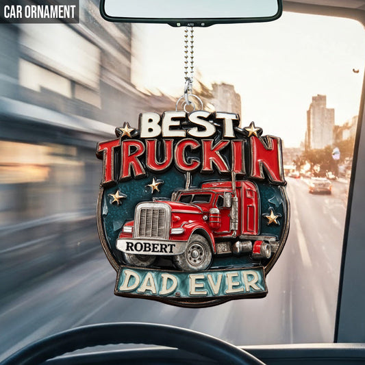 Meilleur papa routier du monde - Ornement de voiture personnalisé en forme de camionneur