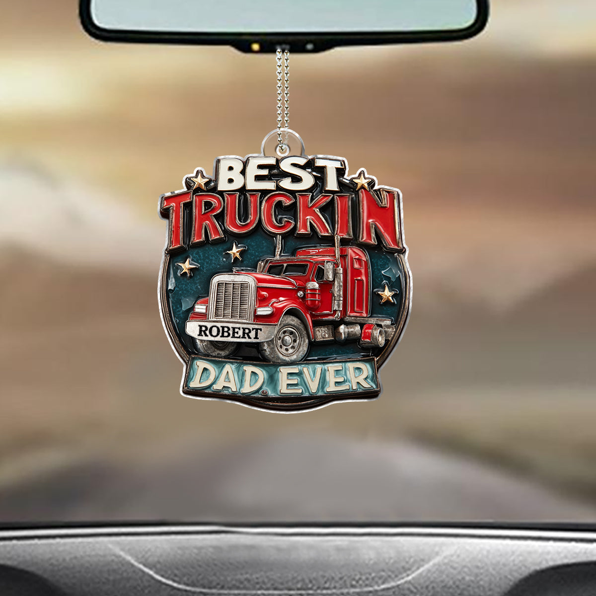 Best Truckin Dad Ever - Personalized Trucker Custom Shaped Car Ornament