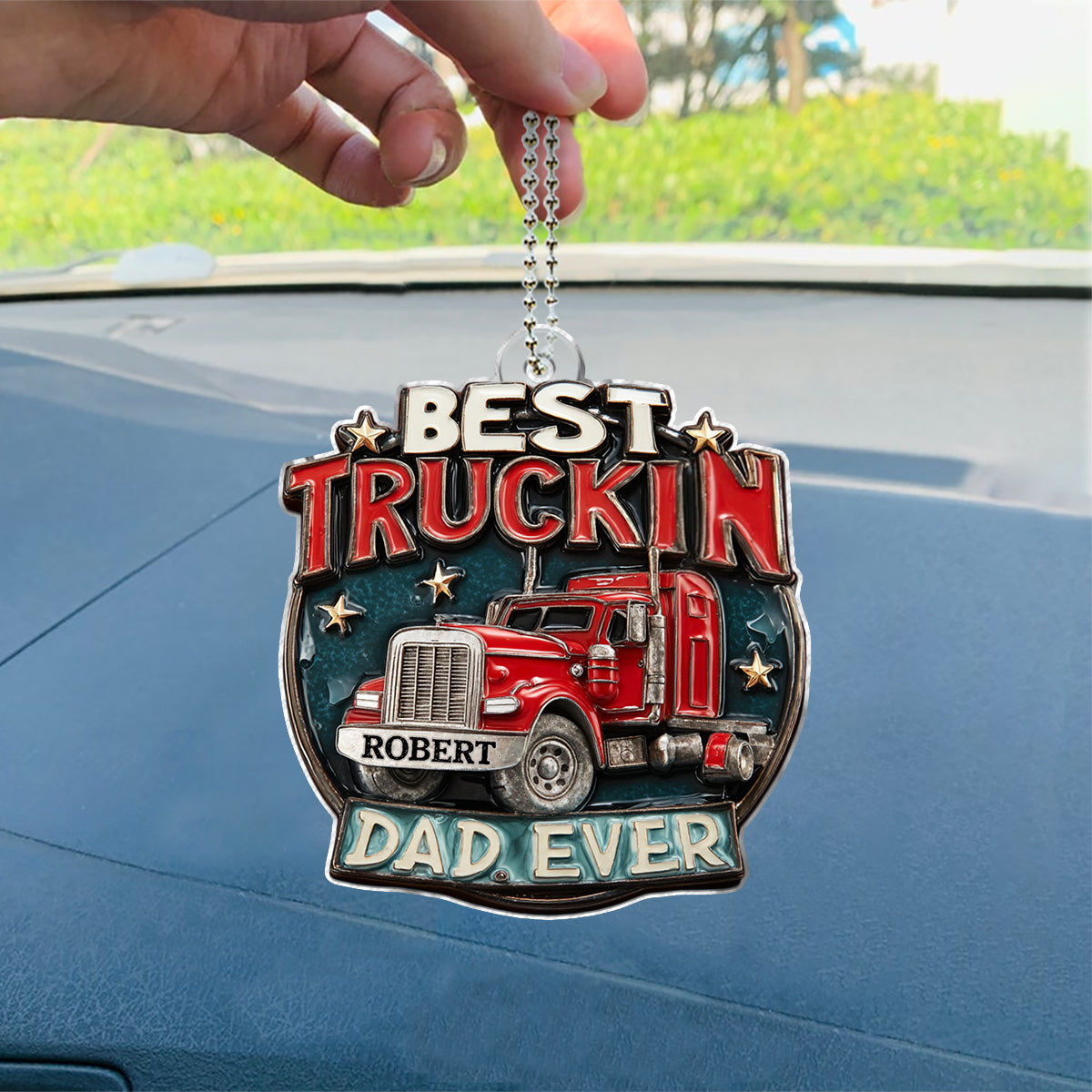 Best Truckin Dad Ever - Personalized Trucker Custom Shaped Car Ornament
