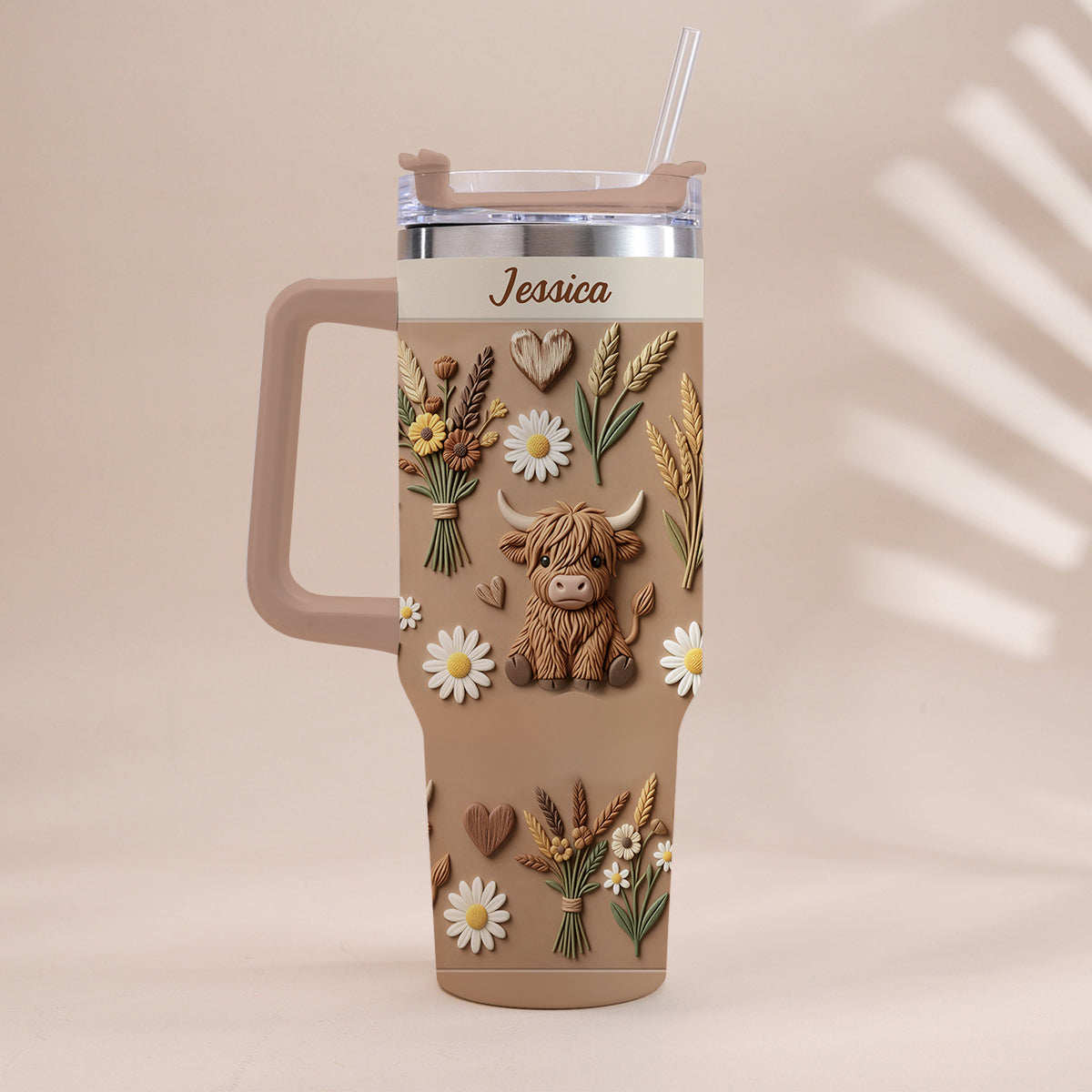 Love Highland Cow - Personalized Highland Cow Tumbler With Handle