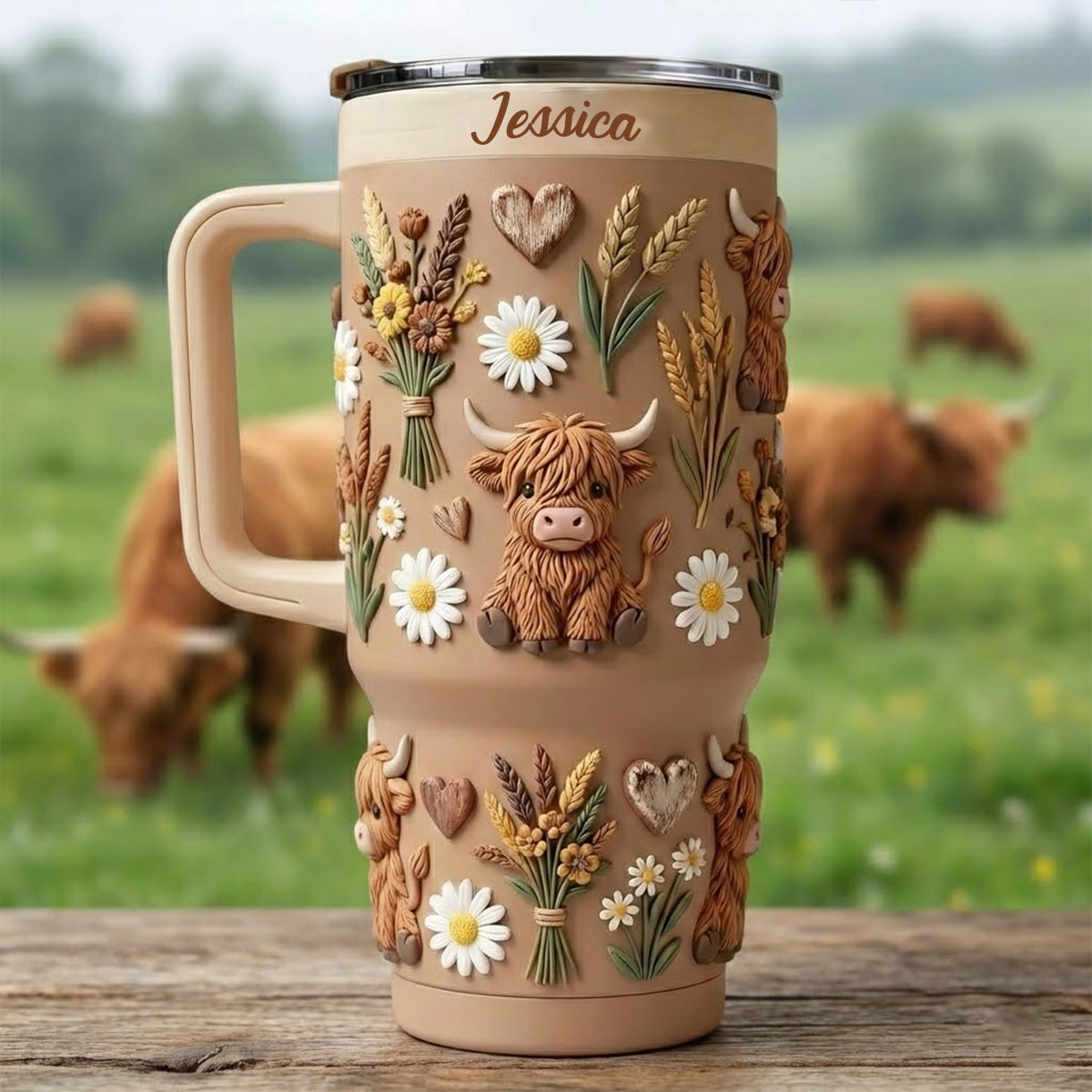 Love Highland Cow - Personalized Highland Cow Tumbler With Handle