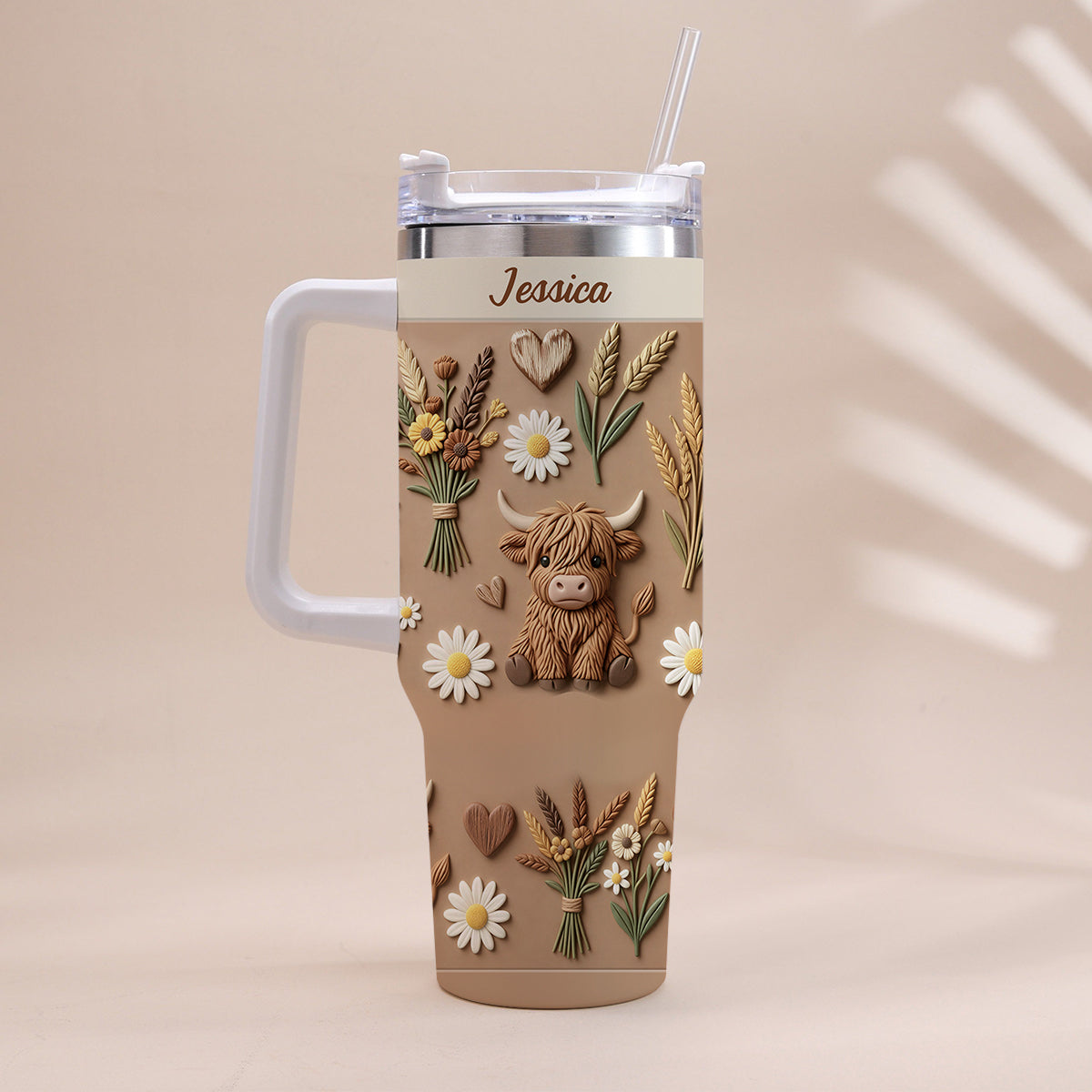 Love Highland Cow - Personalized Highland Cow Tumbler With Handle