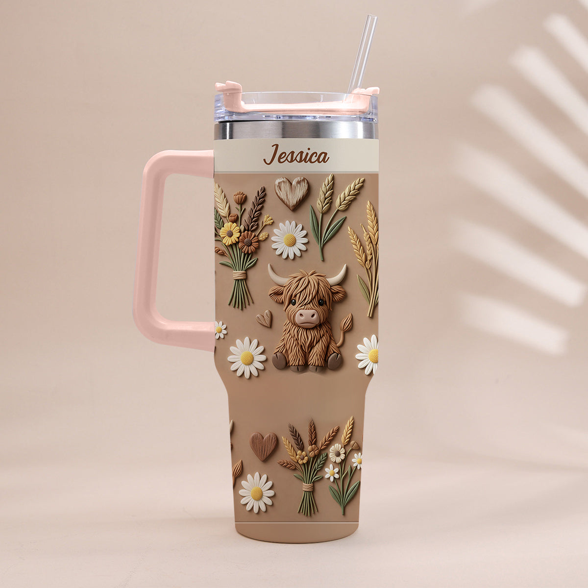 Love Highland Cow - Personalized Highland Cow Tumbler With Handle