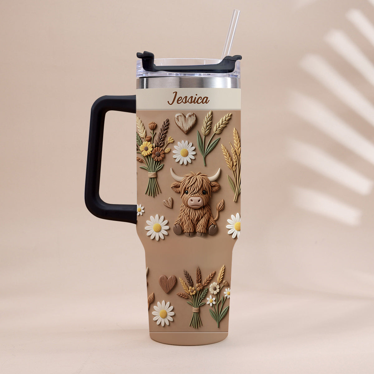 Love Highland Cow - Personalized Highland Cow Tumbler With Handle