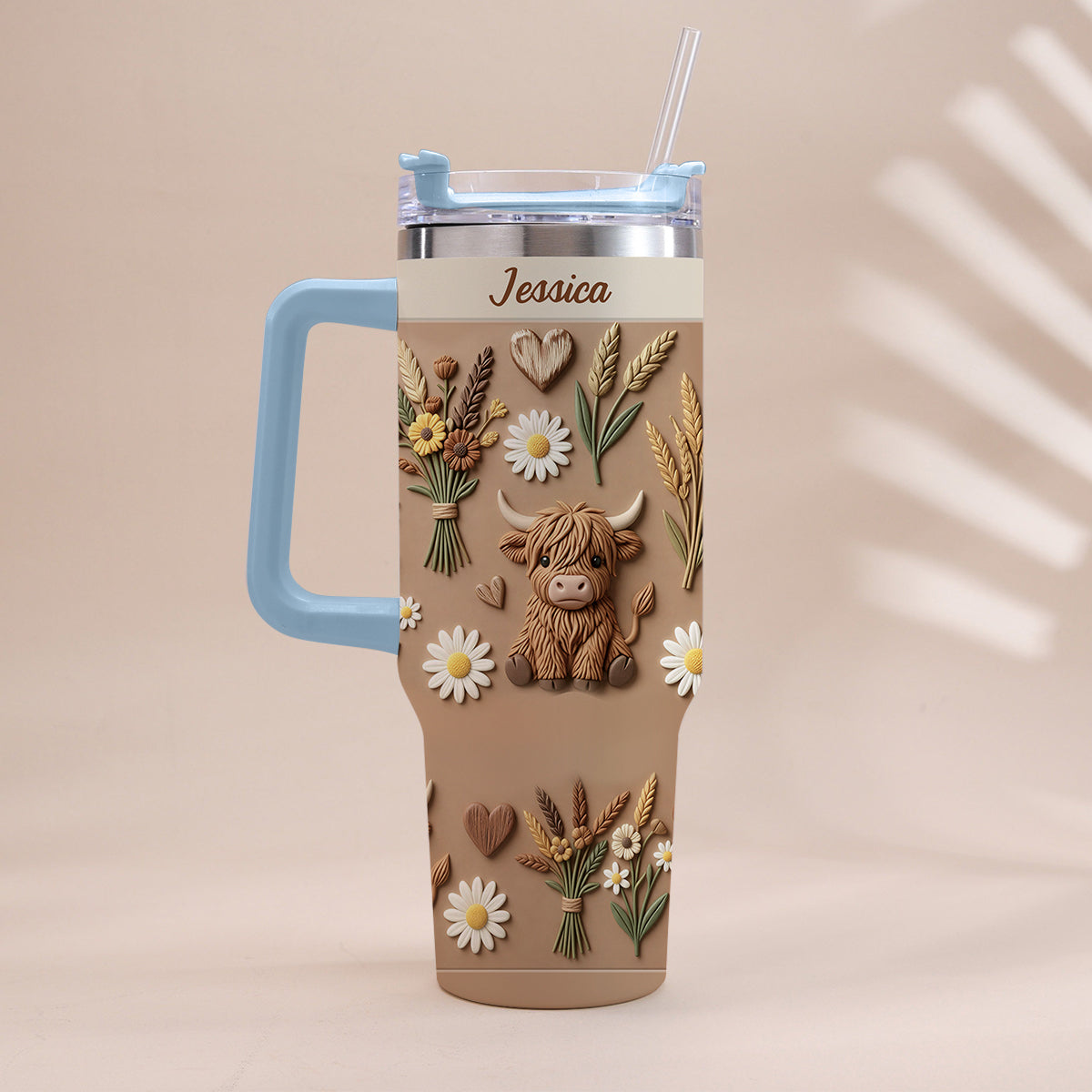 Love Highland Cow - Personalized Highland Cow Tumbler With Handle
