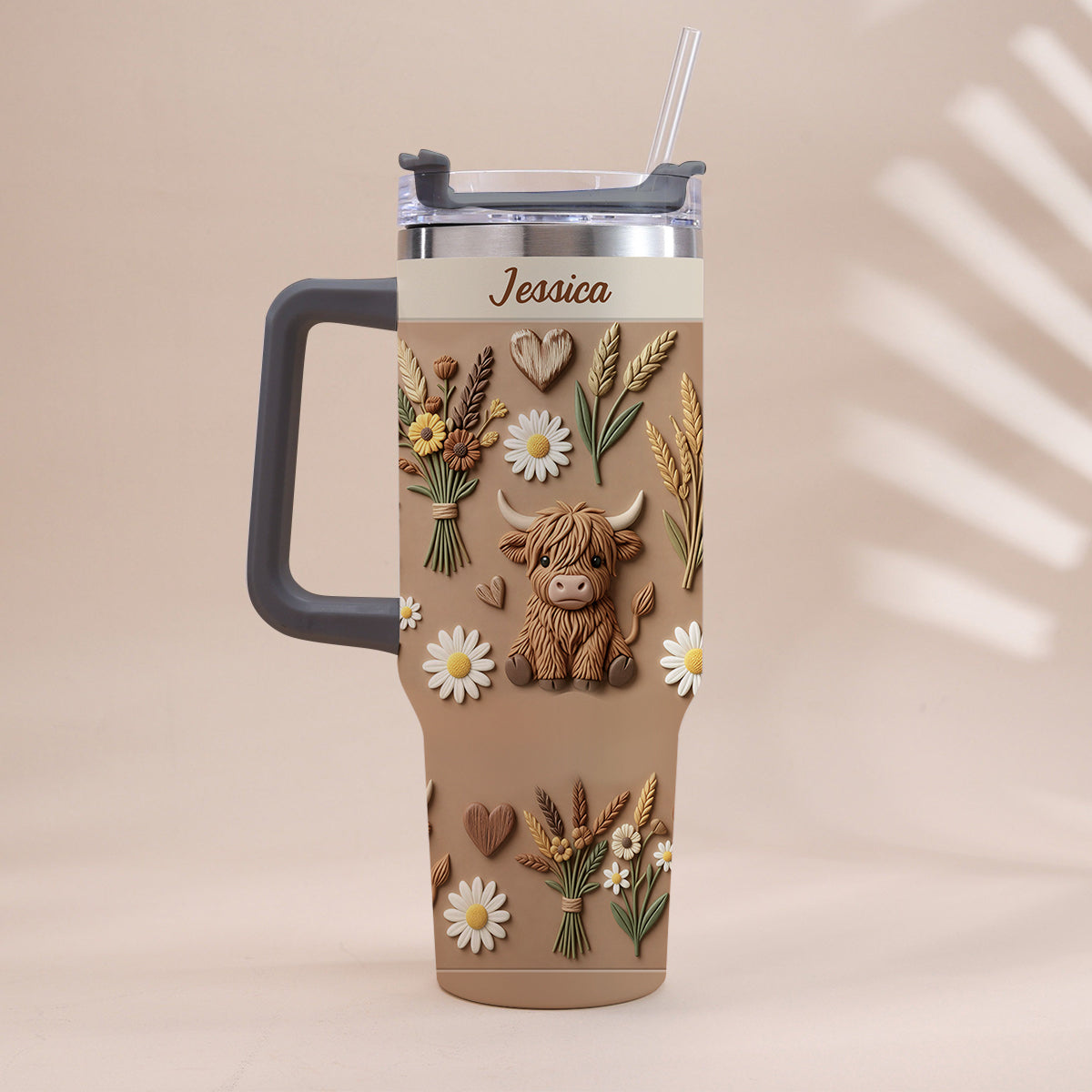 Love Highland Cow - Personalized Highland Cow Tumbler With Handle
