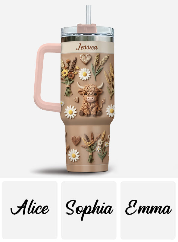 Love Highland Cow - Personalized Highland Cow Tumbler With Handle