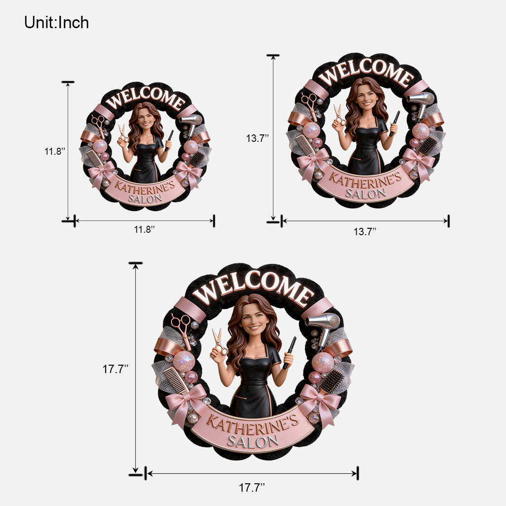 Panneau de bienvenue personnalisé pour salon de coiffure avec photo - Panneau en bois sur mesure pour coiffeur