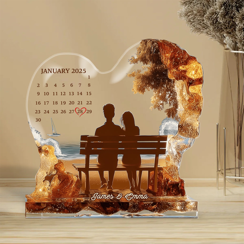 Anniversary Gift Custom Calendar - Personalized Couple Custom Shaped Acrylic Plaque